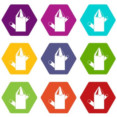 Renk altı yüzlü ahşap güdük Icon set