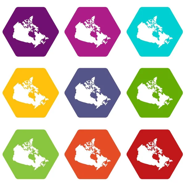 Renk altı yüzlü Kanada harita Icon set — Stok Vektör