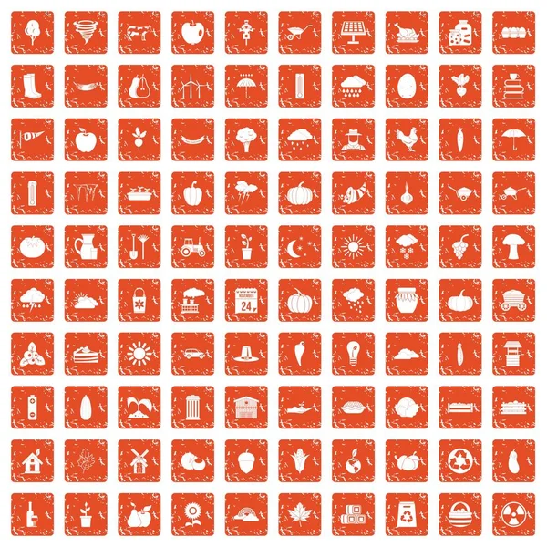 100 dyni ikony Ustaw nieczysty pomarańczowy — Wektor stockowy