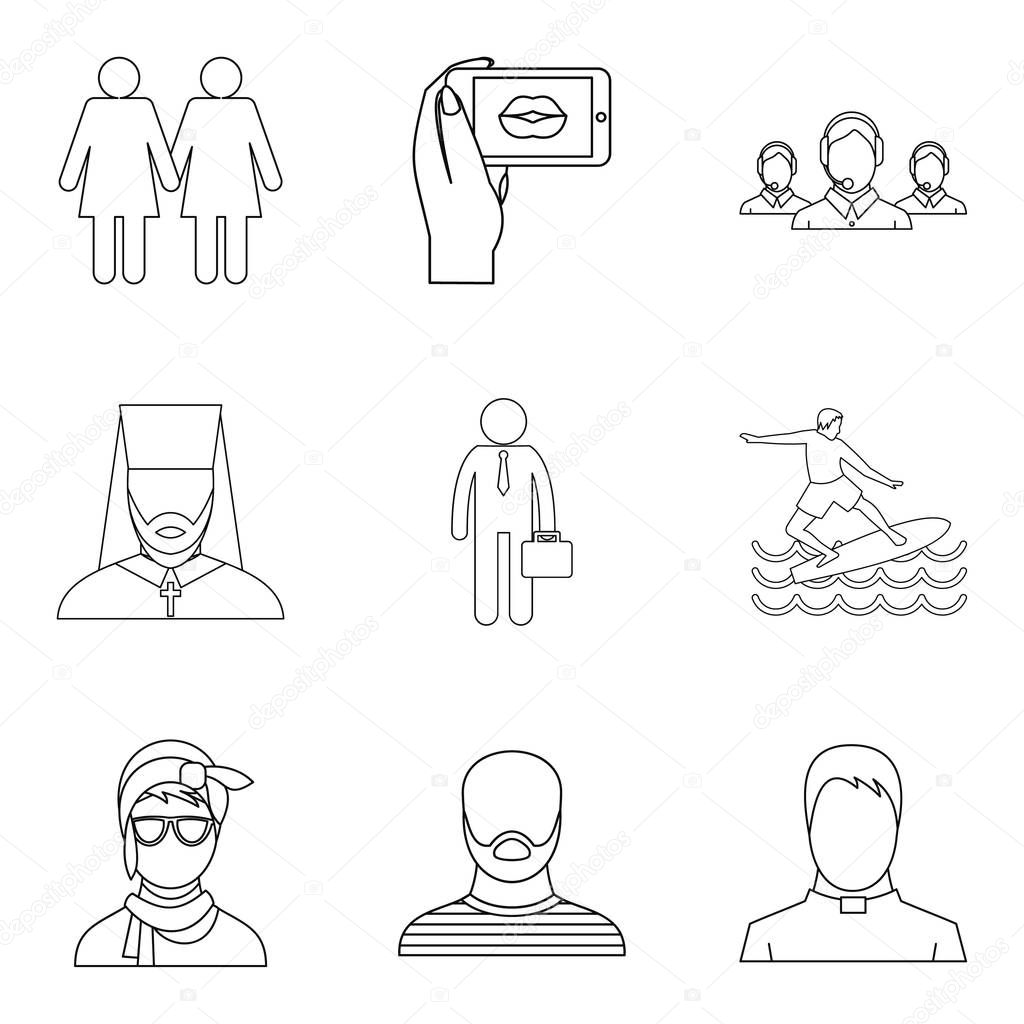 Specific people icons set, outline style