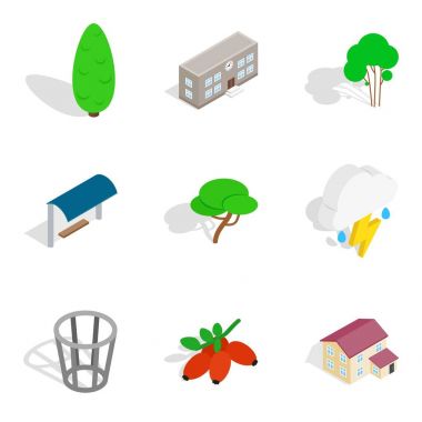 Yeşil alan Icons set, izometrik stili