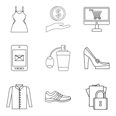 Ağ eğitim Icons set, anahat stili