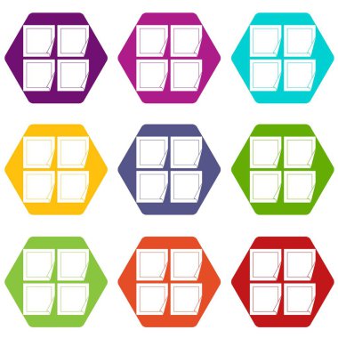 Renk altı yüzlü siyah çıkartmaları Icon set