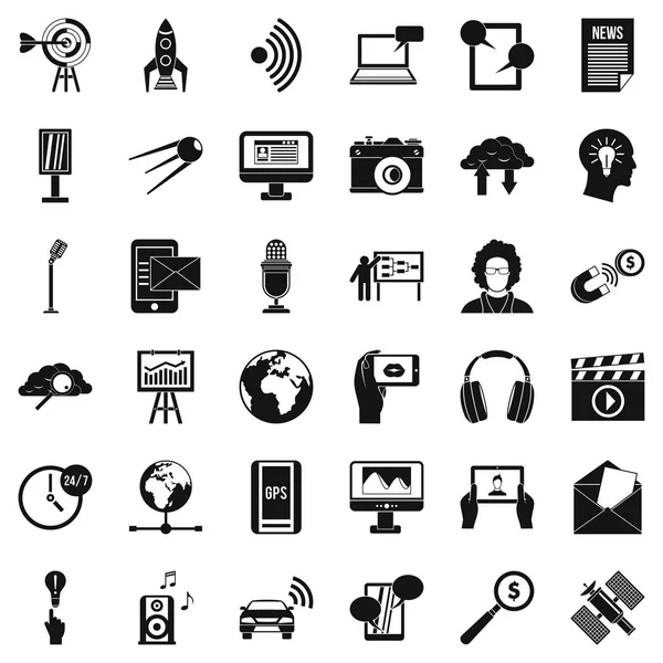 Multimedia cosas iconos conjunto, estilo simple — Archivo Imágenes Vectoriales