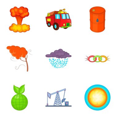 Koruma gezegen Icons set, karikatür tarzı