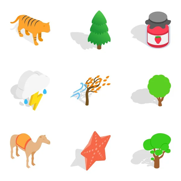 Forested area icons set, isometric style
