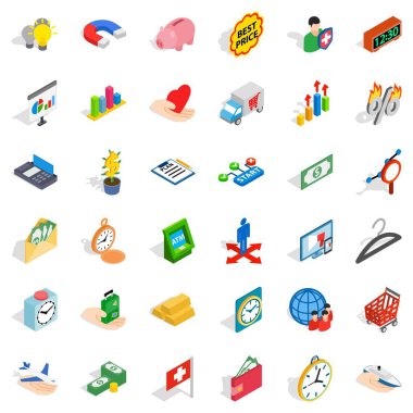 Banka çeki Icons set, izometrik stili