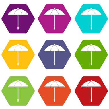 Renk altı yüzlü güneş şemsiyesi Icon set