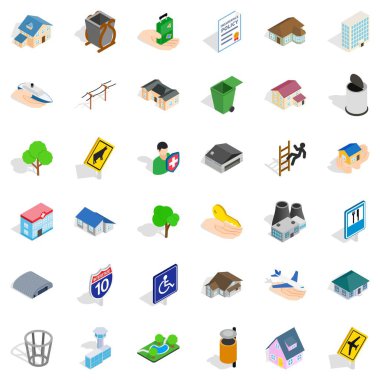 Belediye Binası Icons set, izometrik stili