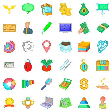 Modern iş Icons set, karikatür tarzı