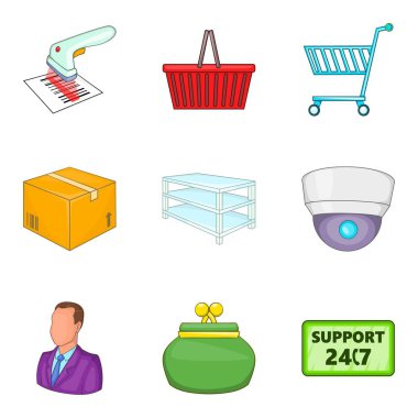 Online iş Icons set, karikatür tarzı