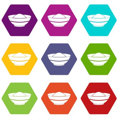 Renk altı yüzlü Hint baharatlı Icon set