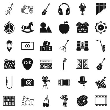 Müzikal Komedi Icons set, basit tarzı