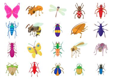 Böcekler simge seti, karikatür tarzı