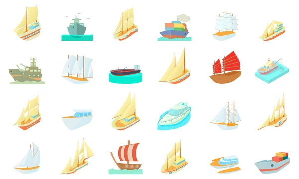 Schip pictogrammenset, cartoon stijl — Stockvector