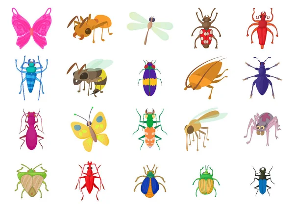 Böcekler simge seti, karikatür tarzı — Stok Vektör