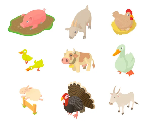 Conjunto de ícones de animais domésticos, estilo cartoon — Vetor de Stock
