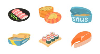 Balık Gıda simge seti, karikatür tarzı