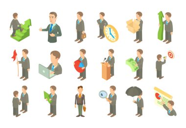 İşadamı simge seti, karikatür tarzı