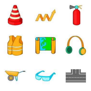 Yol onarım Icons set, karikatür tarzı