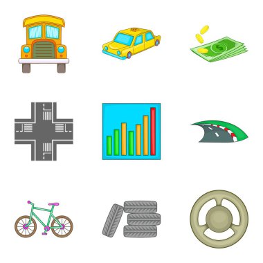 Yol iş Icons set, karikatür tarzı
