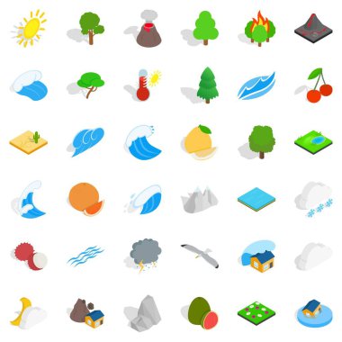 Orman plantasyon Icons set, izometrik tarzı