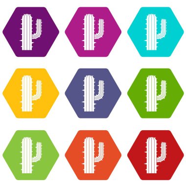 Renk altı yüzlü Meksika kaktüs Icon set