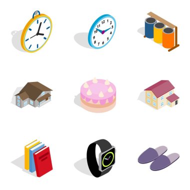 Aile yazlık Icons set, izometrik stili