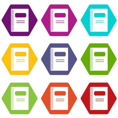 Renk altı yüzlü kapalı spiral defter Icon set