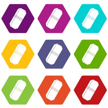 Renk altı yüzlü kalem silgi simgesi ayarla