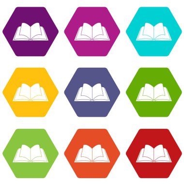 Açılan kitap simgesi çırpınan sayfaları ile renk altı yüzlü ayarla