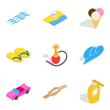 Ocean vacation icons set, isometric style clipart