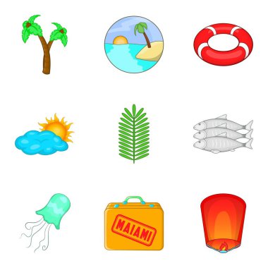 Deniz macera Icons set, karikatür tarzı