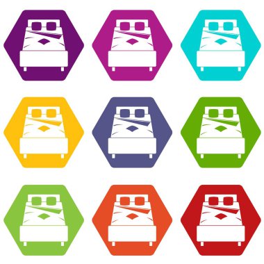 Renk altı yüzlü yatak Icon set