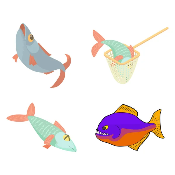 Říční ryby sada ikon, kreslený styl — Stockový vektor