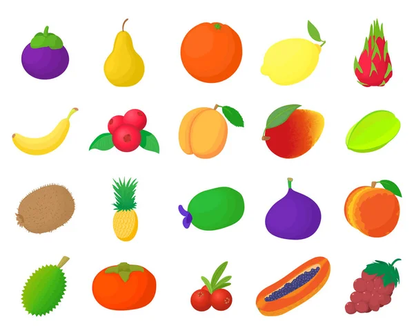 Zestaw ikon owoce, stylu cartoon — Wektor stockowy