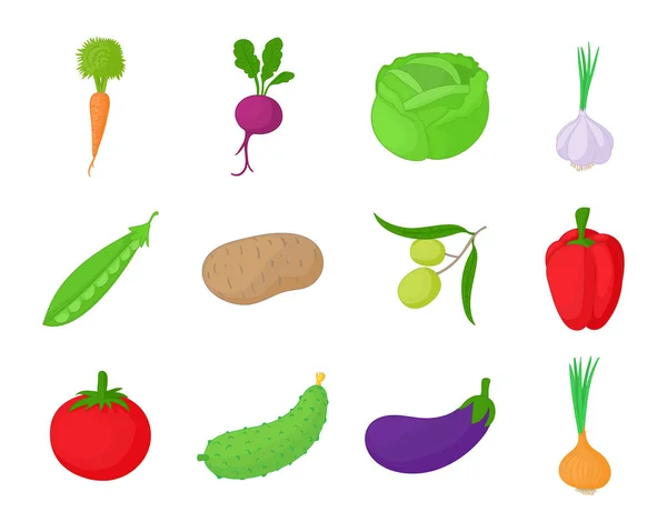 Zöldség ikon készlet, rajzfilm stílusú — Stock Vector