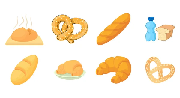 Ensemble icône de boulangerie, style dessin animé — Image vectorielle