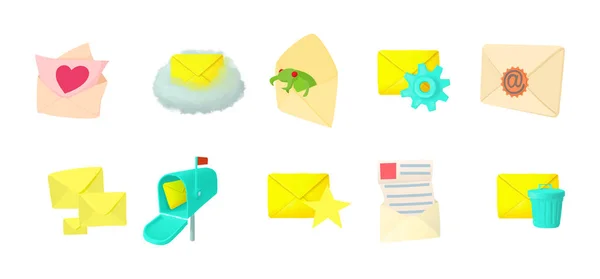 Set di icone di posta, stile cartone animato — Vettoriale Stock