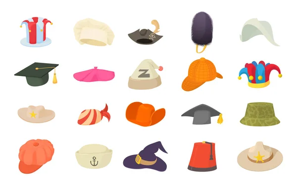 Ensemble d'icônes de chapeau, style dessin animé — Image vectorielle