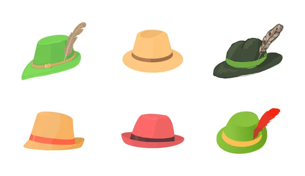 Panama hat icon set, cartoon style — Stock Vector