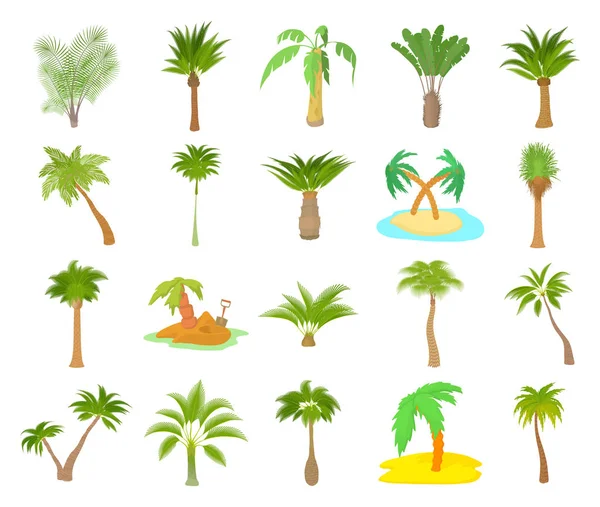 Набор значков из пальмового дерева, в стиле мультфильма — стоковый вектор