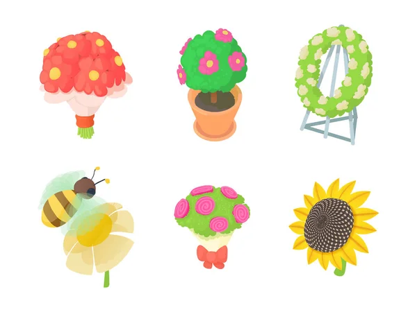 Blume Icon Set, Cartoon-Stil — Stockvektor