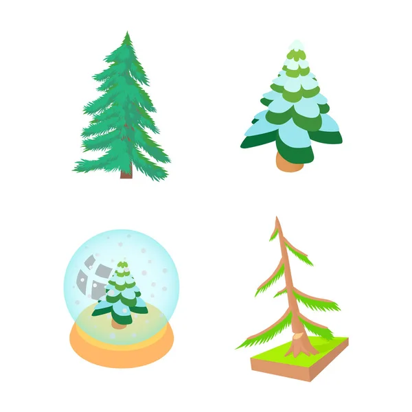 Conjunto de ícones de árvore de abeto, estilo cartoon — Vetor de Stock