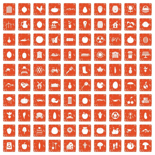 100 witamin ikony Ustaw nieczysty pomarańczowy — Wektor stockowy