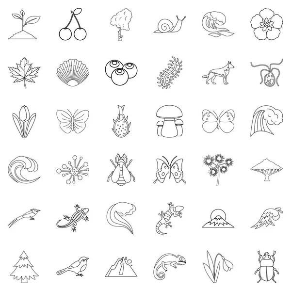 Conjunto de iconos de confiabilidad de la naturaleza, estilo de esquema — Archivo Imágenes Vectoriales