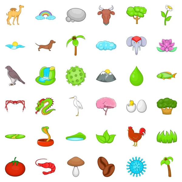 Conjunto de ícones da vida da floresta todos os dias, estilo cartoon — Vetor de Stock