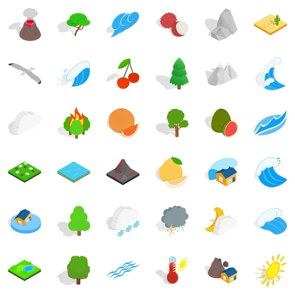 Conjunto de iconos de vida en bosque, estilo isométrico — Vector de stock