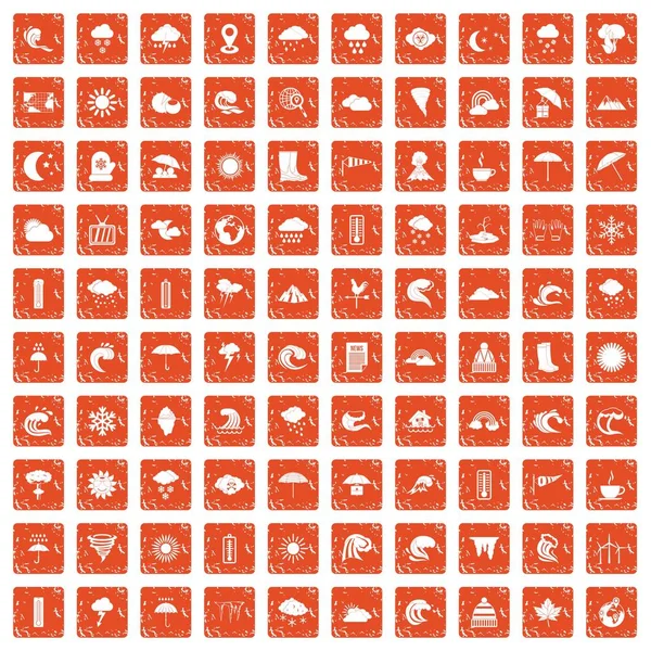 100 ikony pogody ustawić nieczysty pomarańczowy — Wektor stockowy