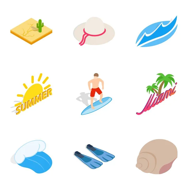 Plážové ikony nastavit, izometrický styl — Stockový vektor